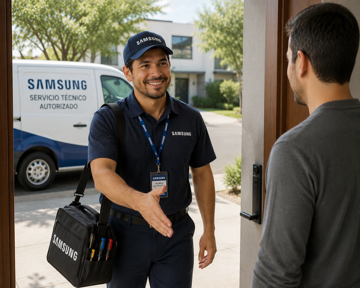 Técnico autorizado Samsung llegando a un domicilio en Panamá